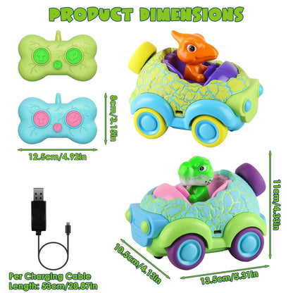 US Local 2Pack Dinosaur Remote Control Cars For Toddlers Rechargeable RC Cars With Light Music Birthday Gift For Boys Girls Aged 3 4 5 6 Years Old Christmas New Year Gift