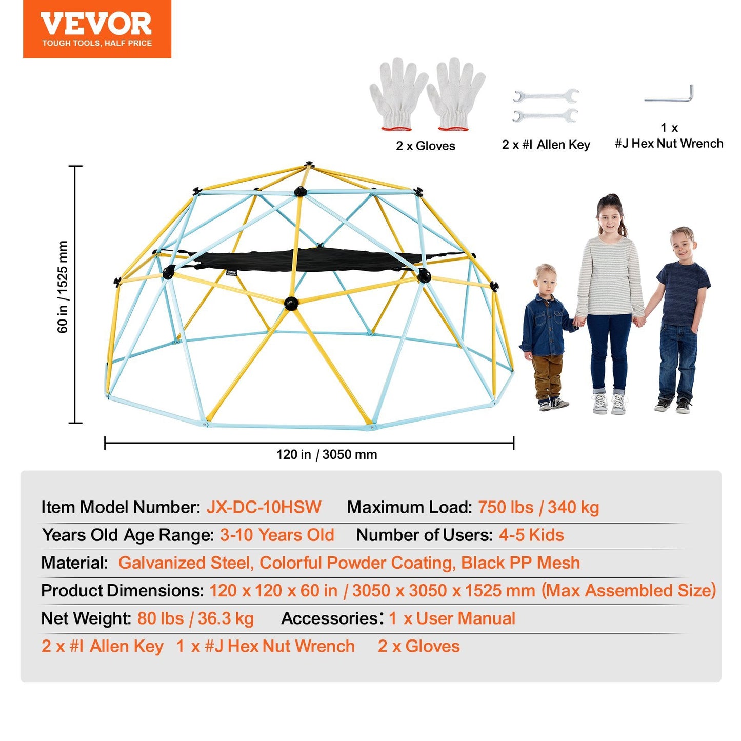 US Local Climbing Dome, For Kids 3 To 10 Years Old,10FT Geometric Dome Climber With Hammock And Swing, Jungle Gym Supports 750LBS And Easy Assembly, With Climbing Grip, Outdoor Backyard Play Equipment