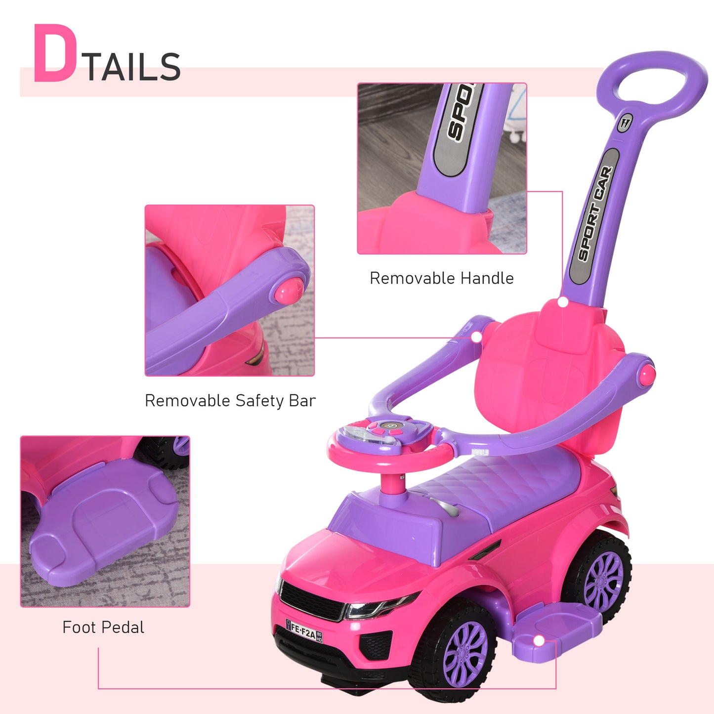 US Local 1 Push Cars for Toddlers Kid Ride on Push Car Stroller Sliding Car with Horn Music Light Function Secure Bar Ride on Toy for Boy Girl 1-3 Years Old