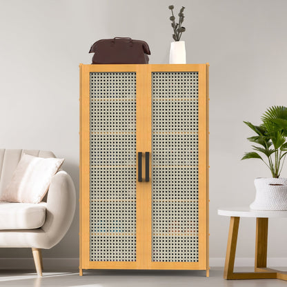 US Local 1Pc 6Tier Shoe Cabinet With Bamboo Shoe Rack Freestanding Shoe Organizer With 2 Hollow Doors And Handles 154lbs Max Load For Closet Hallway Living Room