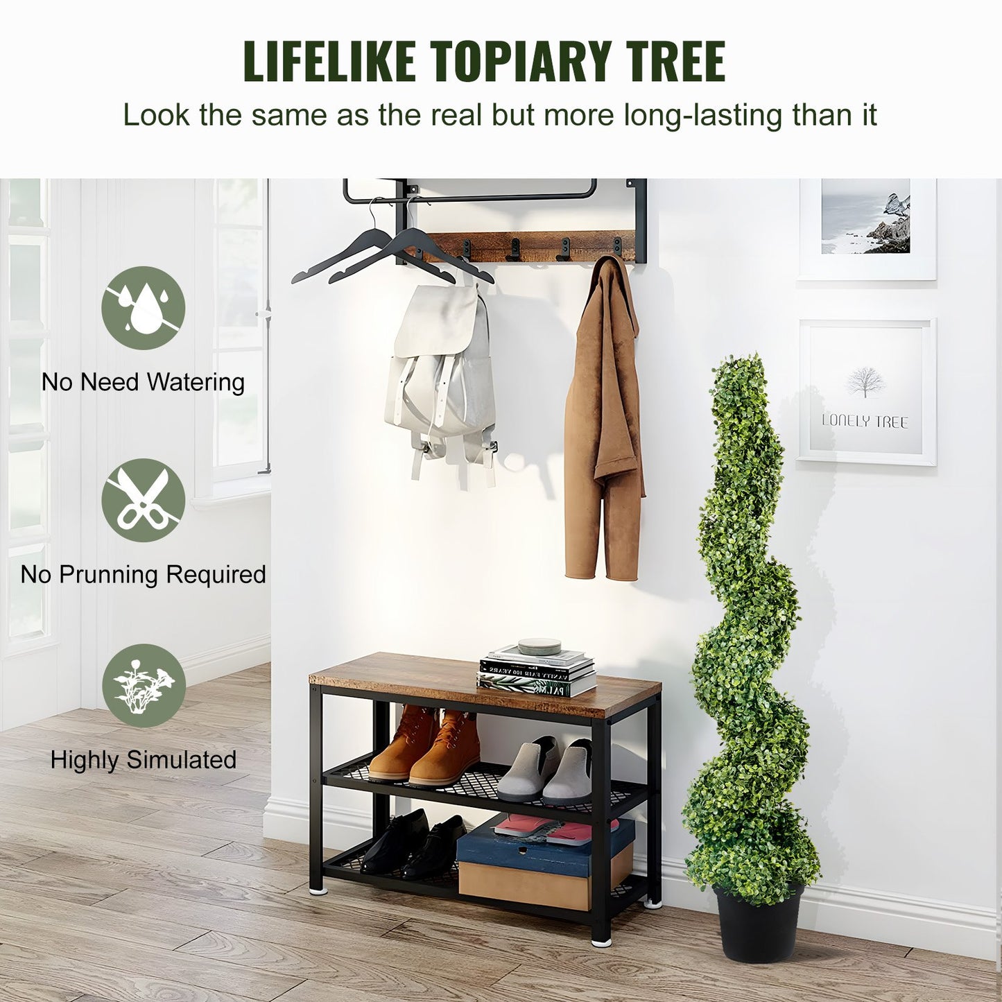 US Local 2 Pcs. Artificial Boxwood Tower Topiary Spiral Artificial Plant 122cm High Decorative Plant Green Plastic PE Iron Topiary Plants Incl. 10 Pcs. Replacement Leaves