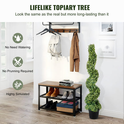 US Local 2 Pcs. Artificial Boxwood Tower Topiary Spiral Artificial Plant 122cm High Decorative Plant Green Plastic PE Iron Topiary Plants Incl. 10 Pcs. Replacement Leaves