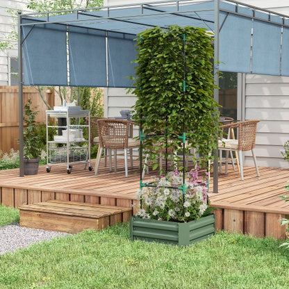 US Local Outsunny Galvanized Raised Garden Bed, 24 X 24 X 11.75 Outdoor Planter Box With Trellis Tomato Cage And Open Bottom For Climbing Vines, Vegetables, Flowers In Backyard, Garden, Patio, Green