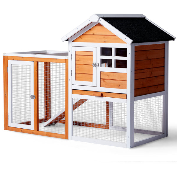 US Local House Type With Running Ladder, Orange-red, Wooden Chicken Rabbit Cage