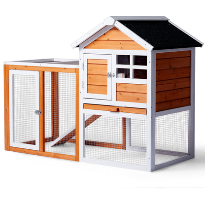 US Local House Type With Running Ladder, Orange-red, Wooden Chicken Rabbit Cage