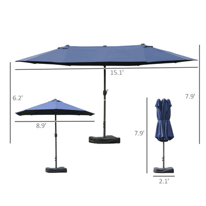 US Local 15ft Double-Sided Patio Umbrella Rust-Resistant Steel Umbrella For Poolside Shade, For Easy Crank Deck, Pool, Patio, Dark Blue