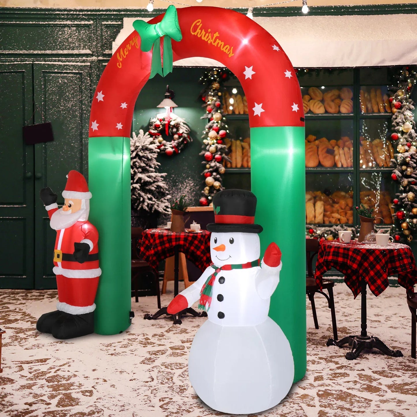 US Local 8ft With Santa Snowman 7 Lights Inflatable Festive Arch Decoration
