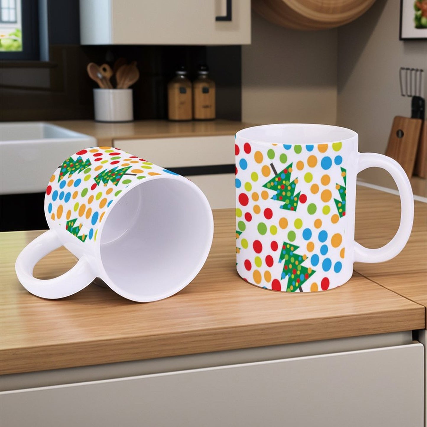 POD US Local White mug with full print, Christmas, Polka Dots, Colorful 0088