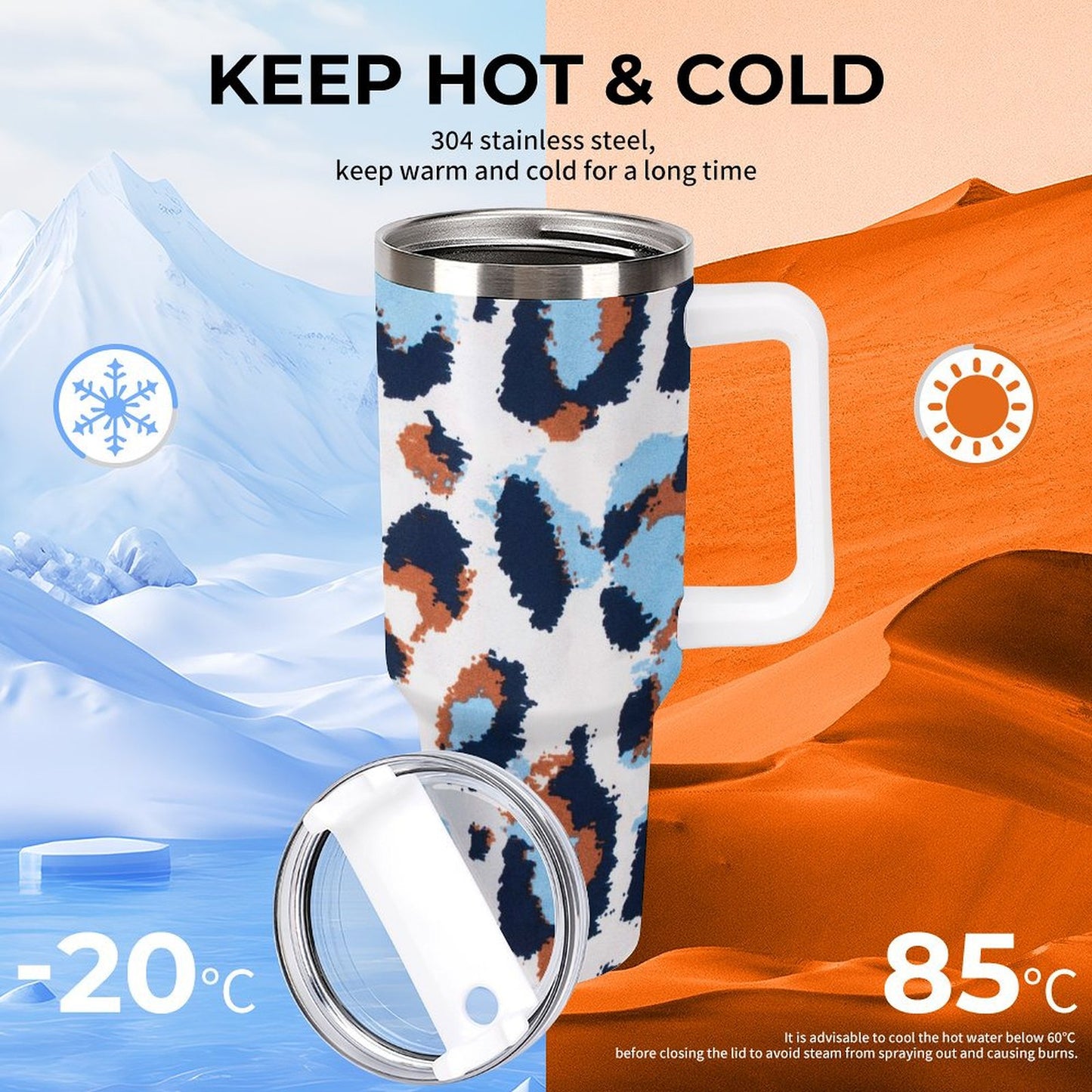 PHDT00229 POD US Local Tumbler 40 oz Large Capacity Car Cup Blue Leopard Print