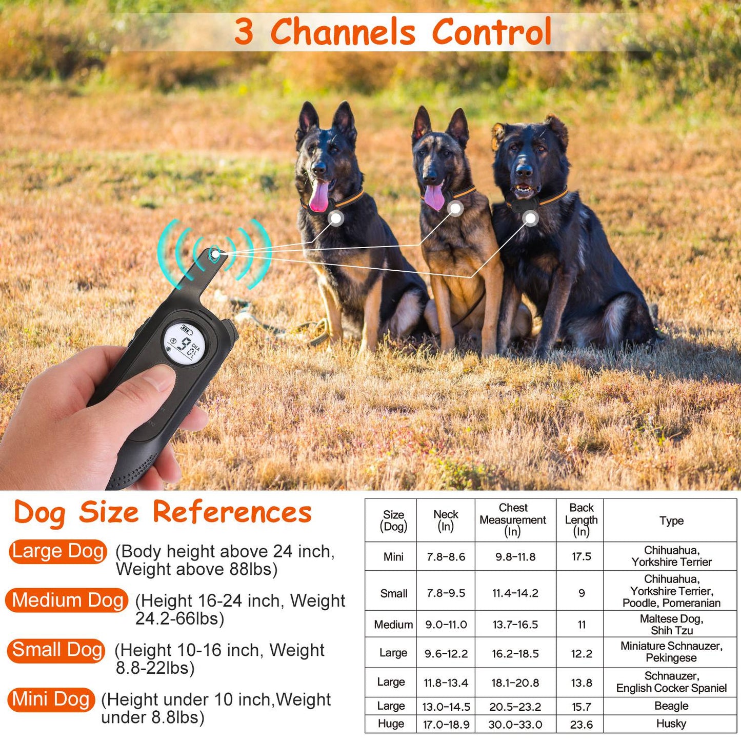 US Local 1Pc 984FT Dog Training Collar IP65 Waterproof Pet Beep Vibration Electric Shock Collar 3 Channels Rechargeable Transmitter Receiver Trainer With Recording Safety Keypad Lock