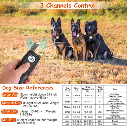 US Local 1Pc 984FT Dog Training Collar IP65 Waterproof Pet Beep Vibration Electric Shock Collar 3 Channels Rechargeable Transmitter Receiver Trainer With Recording Safety Keypad Lock
