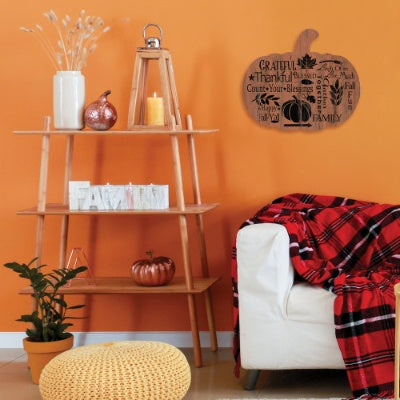 US Local Grateful By Artisan Linda Spivey Printed On Wooden Pumpkin Wall Art