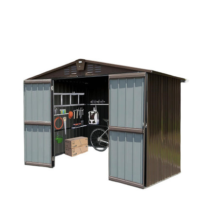 US Local Outdoor Storage Shed 10'x8', Metal Tool Sheds Storage House With Lockable Double Door,Large Bike Shed Waterproof For Garden,Backyard,Law Brown