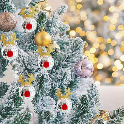 US Local 5PCS Disco Mirror Elk Horn Christmas Ball Silvery Xmas Tree Decoration Reflective Hanging Disco Balls Decor For Christmas Holiday Wedding Birthday Disco Party Ornament Supplies