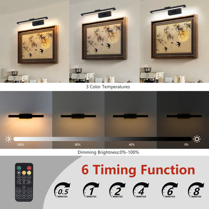 US Local Picture Light Battery Operated With Remote, LED Black Art Lights For Paintings Rechargeable Dimmable And Timer, 16in Wall Sconce For Art Painting Gallery Adjustable Swing Arm For Display