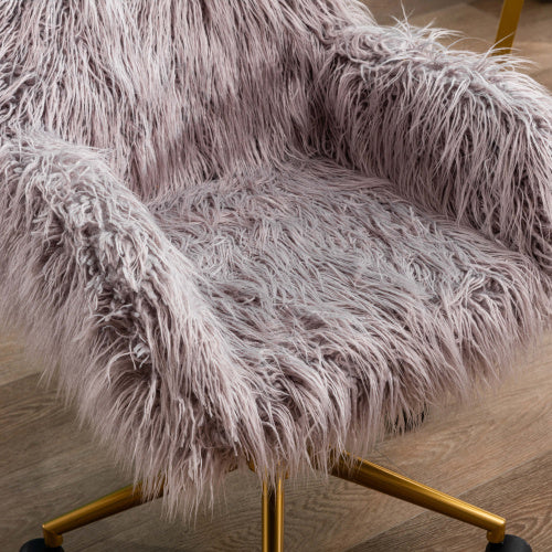 US Local Modern Faux Fur Home Office Chair, Hairy Chair For Girls, Gilded Base Makeup Chair
