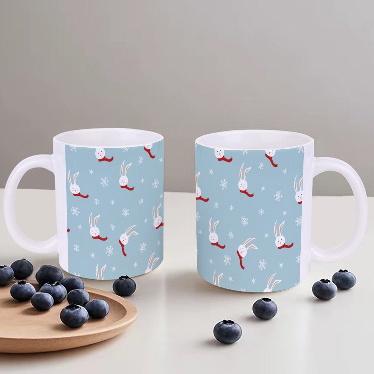 POD US Local White mug with full print, Christmas Rabbit Snowflake 0011