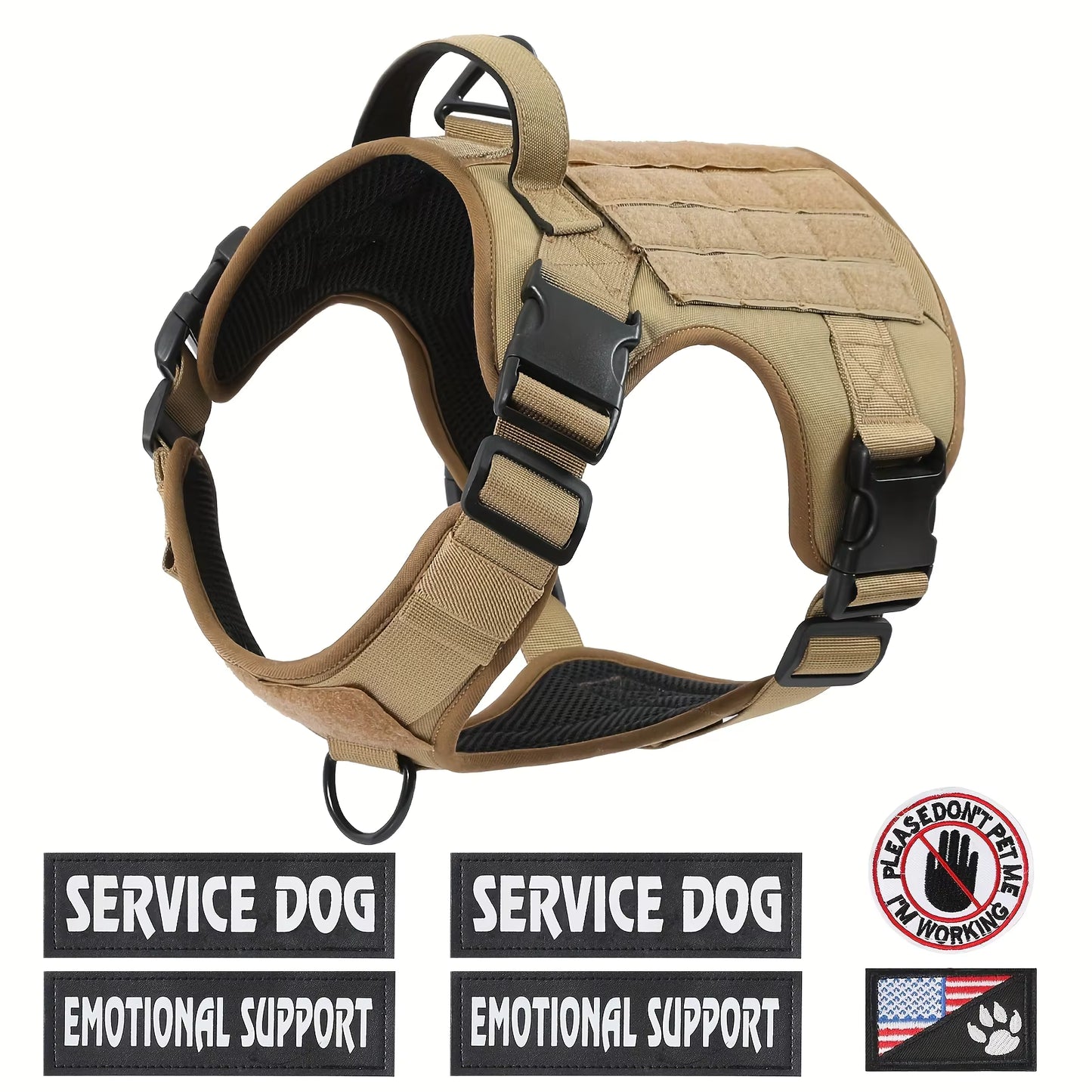 US Local American Local Tactical Pet Boobs Service Dog Harness Vest Adjustable Reflective Dog Harness Metal Buckle Hiking Training