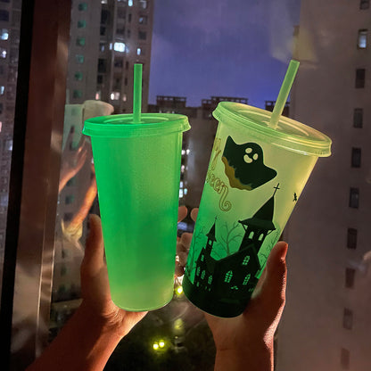 720ml Plastic Sippy Cup Halloween Luminous Straw Cup