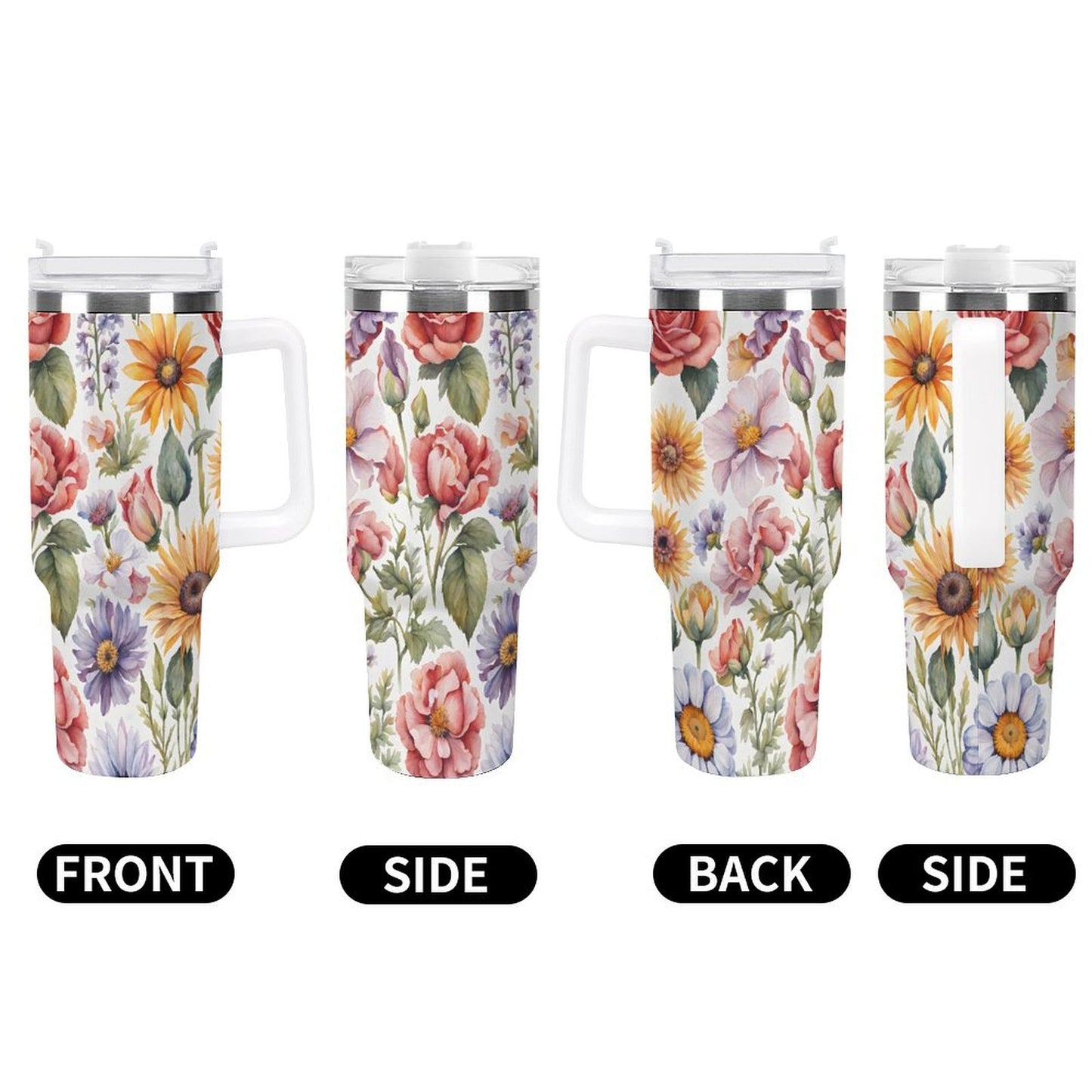 PHDT00048 POD US Local Tumbler 40 oz Large Capacity Car Cup Flowers, Retro