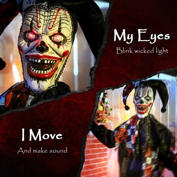 CA Local Life Size Halloween Animated Clown With Red Light Up Eyes, Sound Activated Scary Halloween Decorations, Battery Operated