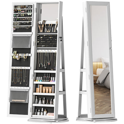 US Local Jewelry Armoire, Lockable Jewelry Cabinet With Full-Length Mirror, Storage Shelves, White