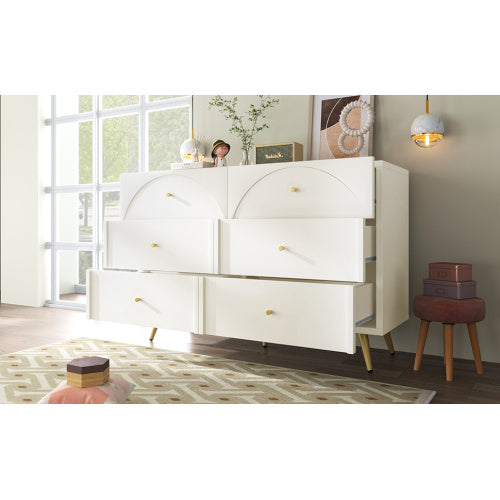UK Local Sideboard Cabinet For Living Room, Chest Of Drawers With 6 Drawers, Cream White, 40D X 120W X 85H CM