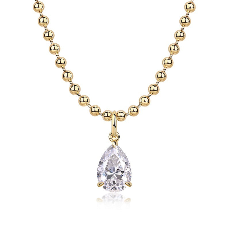 US Local Wish Light - A Fashionable And Trendy Diamond Jewelry Necklace Pendant Set With Pear-shaped Moissanite S925 Sterling Silver And Gold Plating
