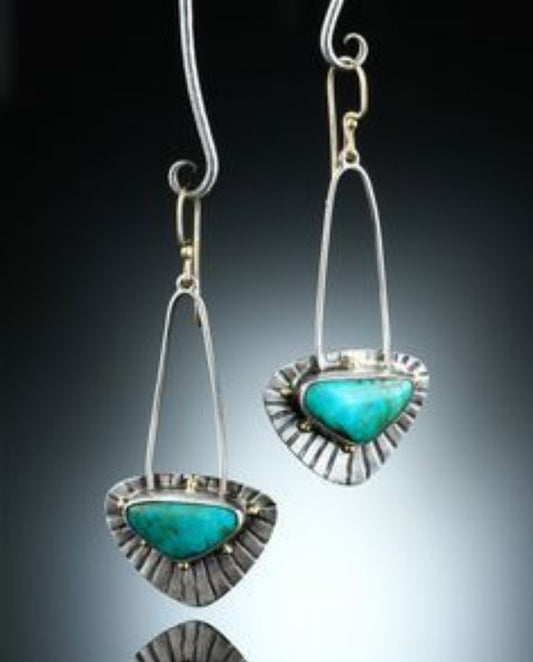 Inlaid Turquoise Long Color Separation Earrings