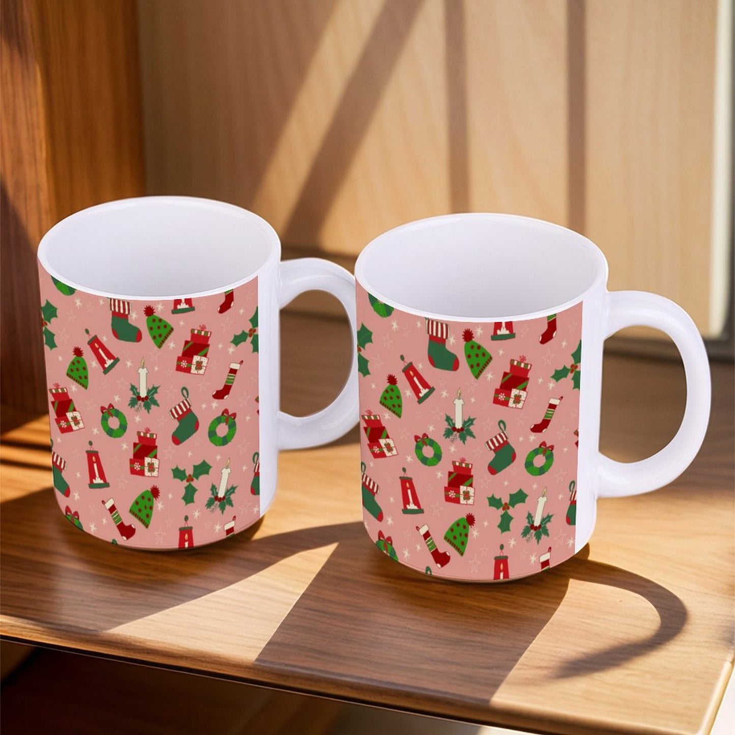 POD US Local White mug with full print, Christmas Pink 0045
