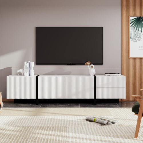UK Local 190 Cm TV Cabinet With 3 Doors, 2 Drawers, Black And White