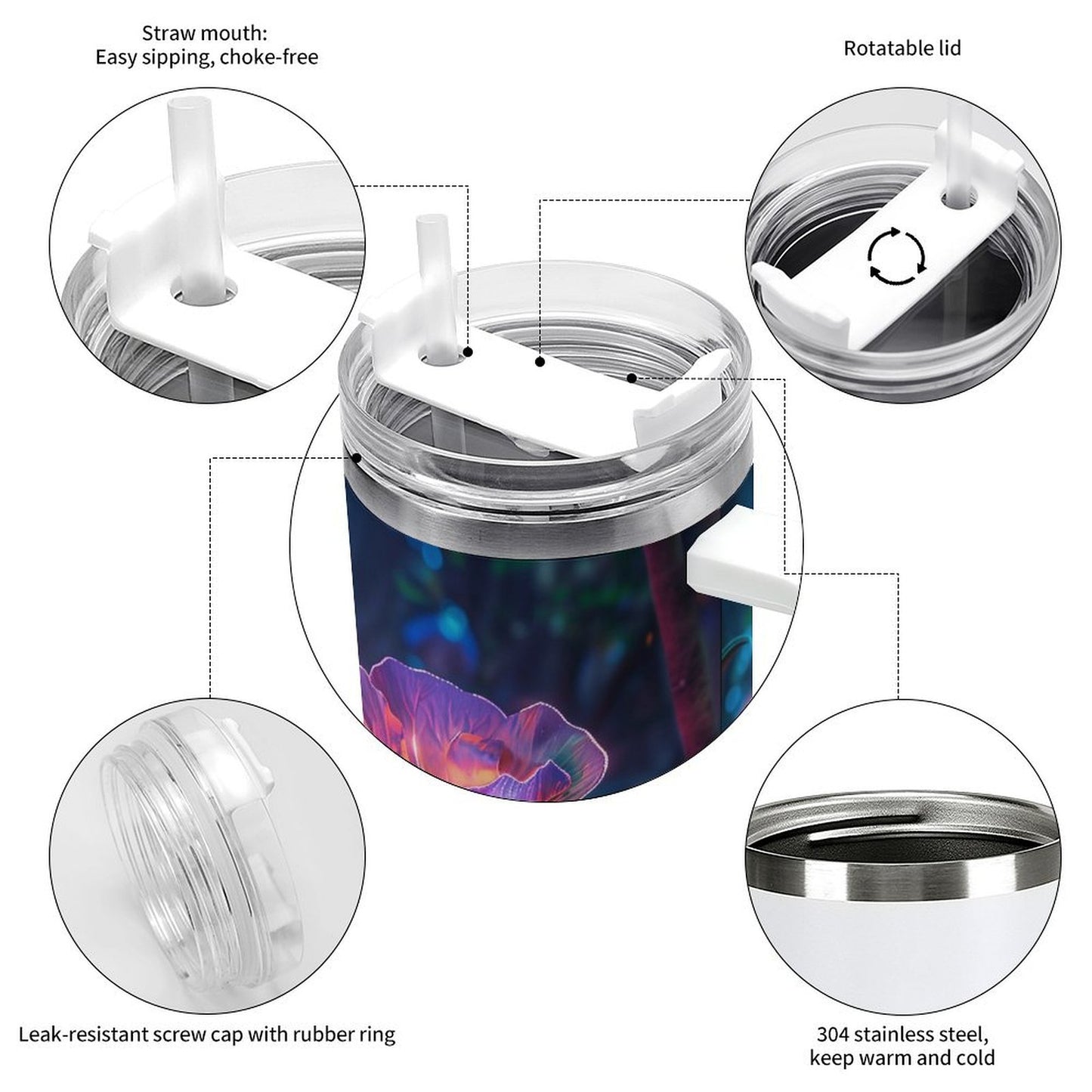 PHDT00139 POD US Local Tumbler 40 oz Large Capacity Car Cup Fluorescence, Flowers, Forests