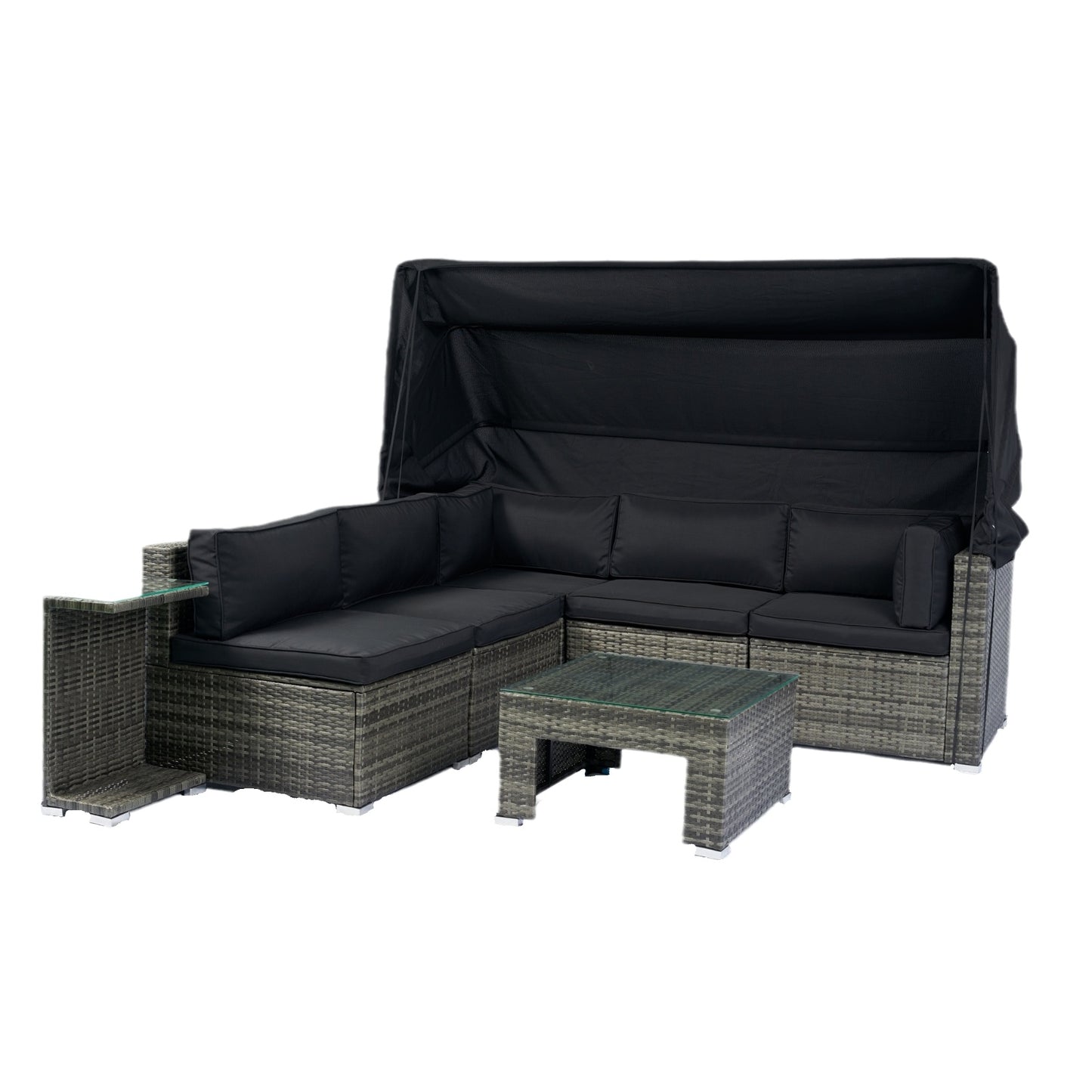 US Local 7-Piece Patio Set W Retractable Canopy  Wicker Rattan Sectional Sofa