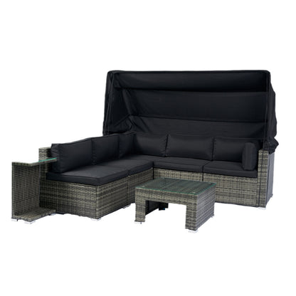 US Local 7-Piece Patio Set W Retractable Canopy  Wicker Rattan Sectional Sofa