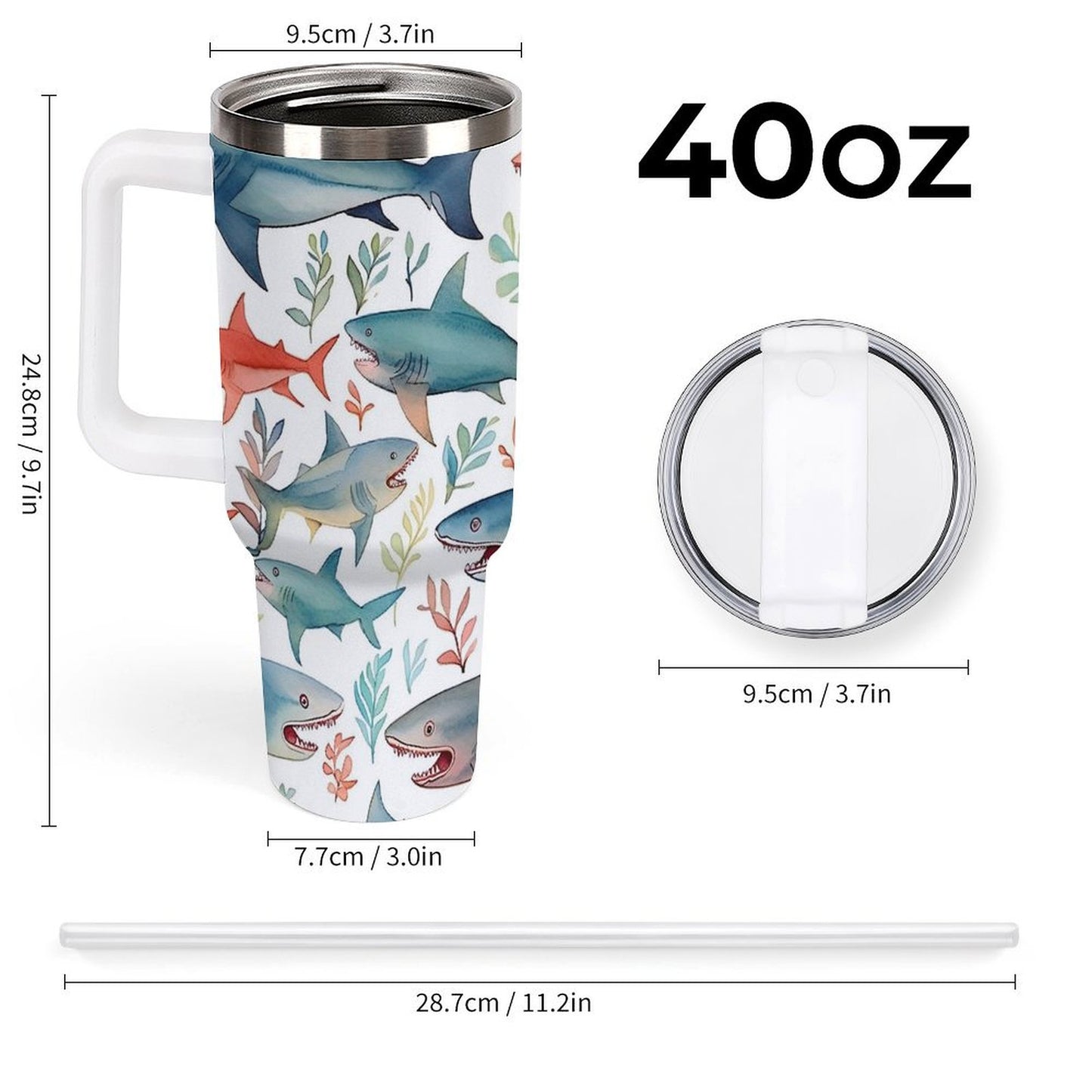 PHDT00215 POD US Local Tumbler 40oz Large Capacity Car Cup Ocean Shark