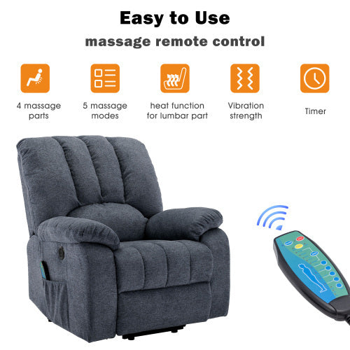 UK Local Electric Power Lift Recliner Chair Sofa With Massage And Heat For Elderly 2 Side Pockets USB Ports Single Recliner Chairs For Living Room Overstuffed Fabric Reclining