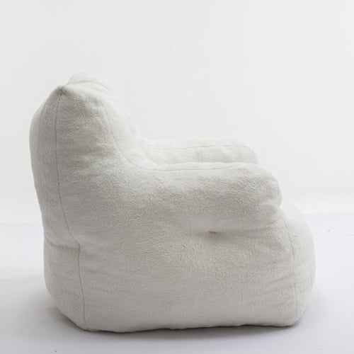 UK Local Soft Tufed Foam Bean Bag Chair With Teddy Fabric,Ivory White