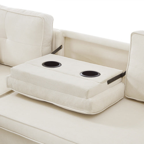 UK Local L-Shaped Pull Out Sleep Sofabed, Modern Reversible Sleeper Sectional Sofa, 3 In 1 Convertible Sofa Bed With Storage Chaise, Drop-Down Table, Cup Holders And Charging Ports