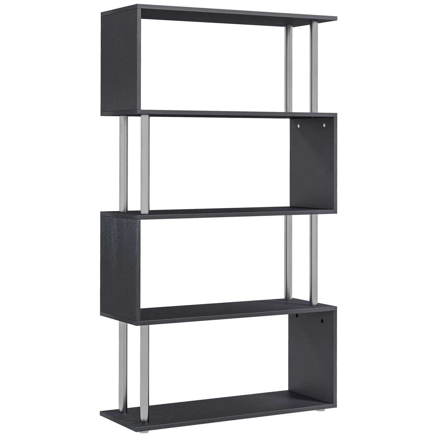 US Local 5-Tier Bookcase S-Shaped Wooden Storage Shelf Modern Decorative For Home And Office Black