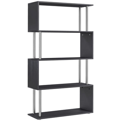 US Local 5-Tier Bookcase S-Shaped Wooden Storage Shelf Modern Decorative For Home And Office Black