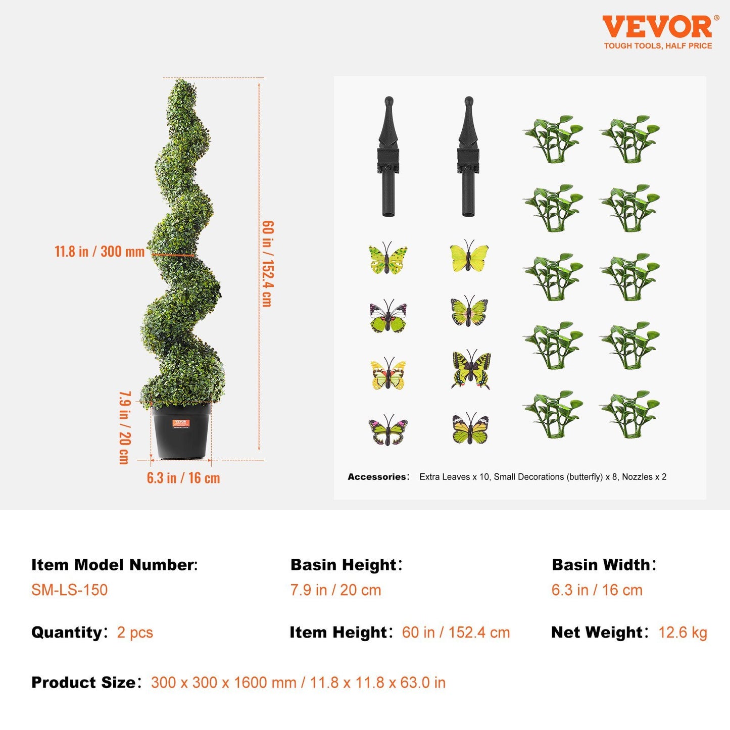 US Local VEVOR 2 Pack 5' Artificial Boxwood Topiary Tree Faux Plant UV Decor In Outdoor