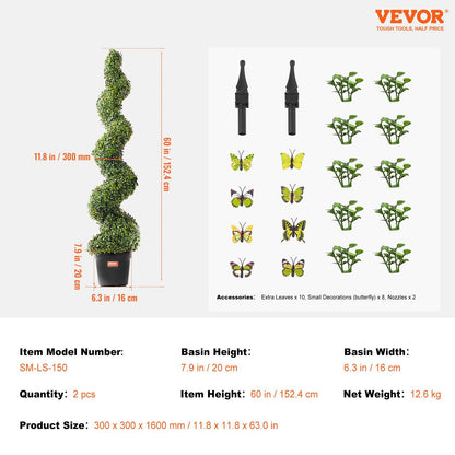 US Local VEVOR 2 Pack 5' Artificial Boxwood Topiary Tree Faux Plant UV Decor In Outdoor