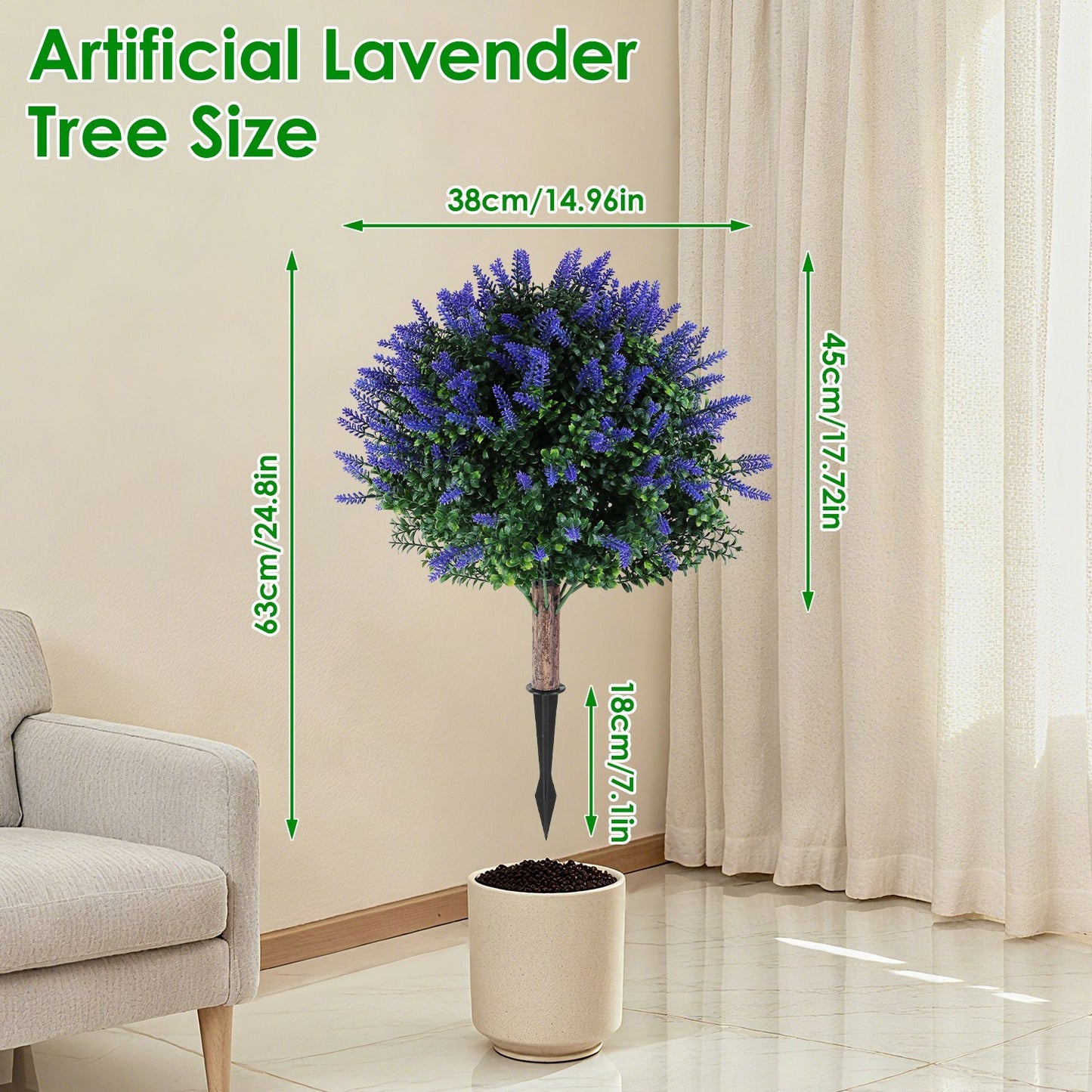 US Local 2 Packs Artificial Lavender Topiary Ball Trees UV Resistant Artificial Shrubs Fake Plants Evergreen Artificial Bush With Ground Spike For Indoor Outdoor Front Porch Garden