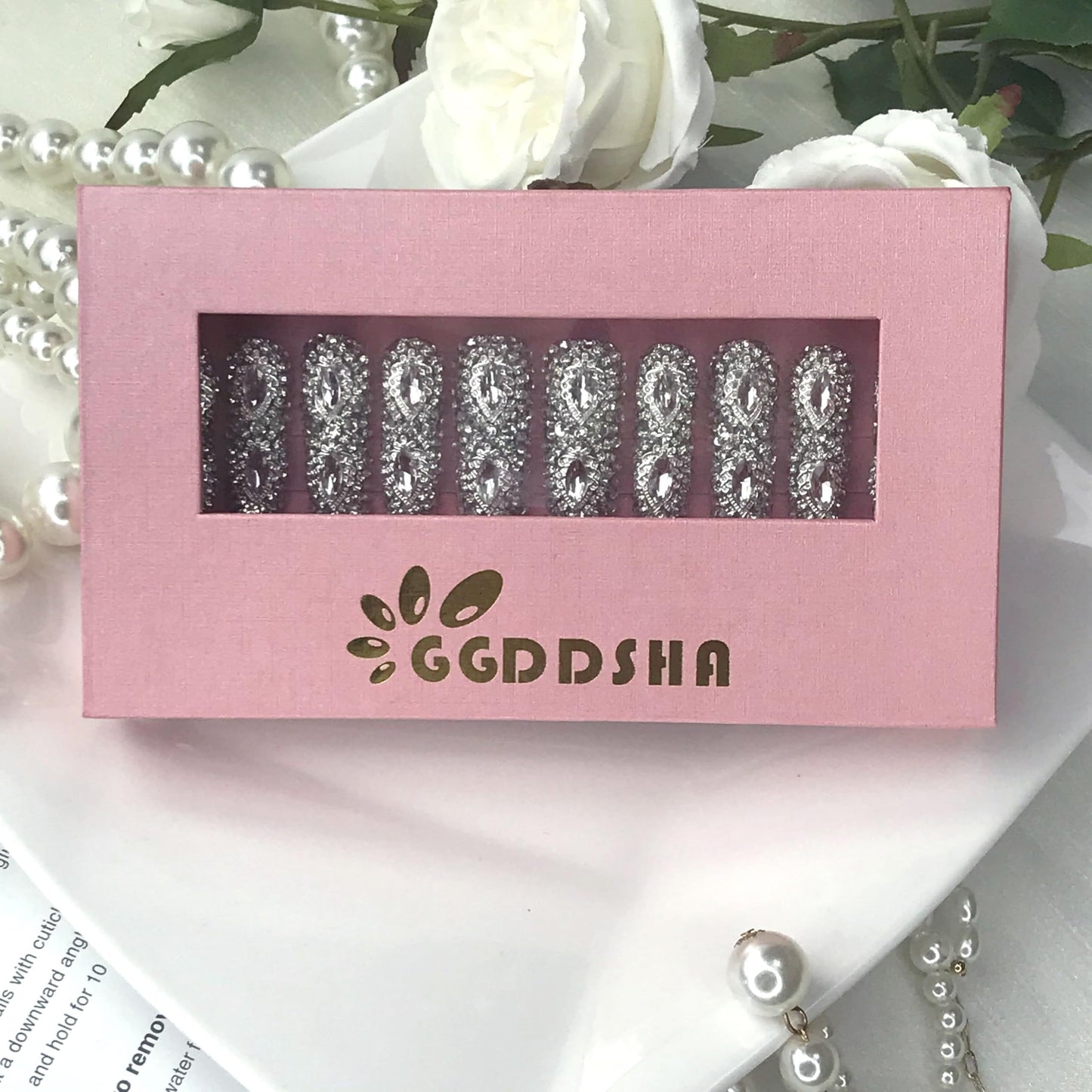 US Local GGddsha Queen Of Haute Style Full Diamond Long NailsPMMA Acrylic Handmade Full Deluxe 3D Crystal Fake Nailsw Box, Gift For Women,Luxe Divinity