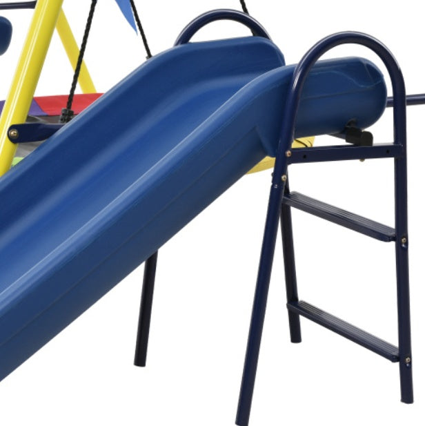 UK Local Kids Swing Set With Metal Frame, Nest Tree Swing, Plastic Single Swing, Basketball Hoop, Slide,  Playground Outdoor Play Frame Toy For Children, Over 3 Years Old, Yellow