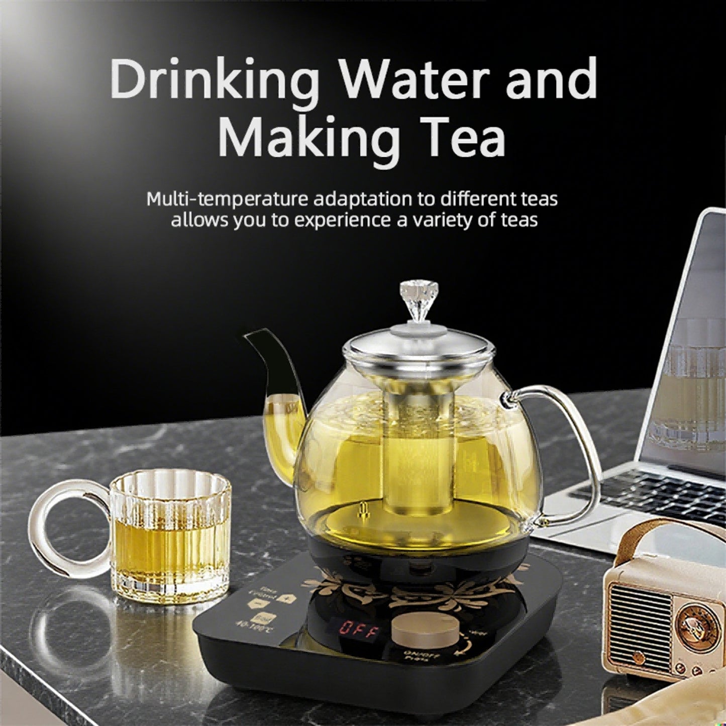 US Local Professional Multi-functional Glass Teapot  800ml Fast Heating Cooking And Brewing Integrated Electric Kettle With Stainless Steel Filter