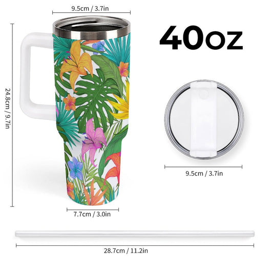 PHDT00218 POD US Local Tumbler 40oz Large Capacity Car Cup Summer Tropical, Green