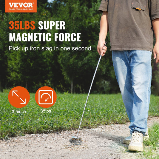 US Local VEVOR Telescoping Magnetic Sweeper Pickup Tool, 3.5inch Handheld Screws Parts Finder With 35LB Pull Capacity, Retractable Handle 8.3 To 33 Inches With Strong Magnet, Pick Up Nails Screws Metal Parts