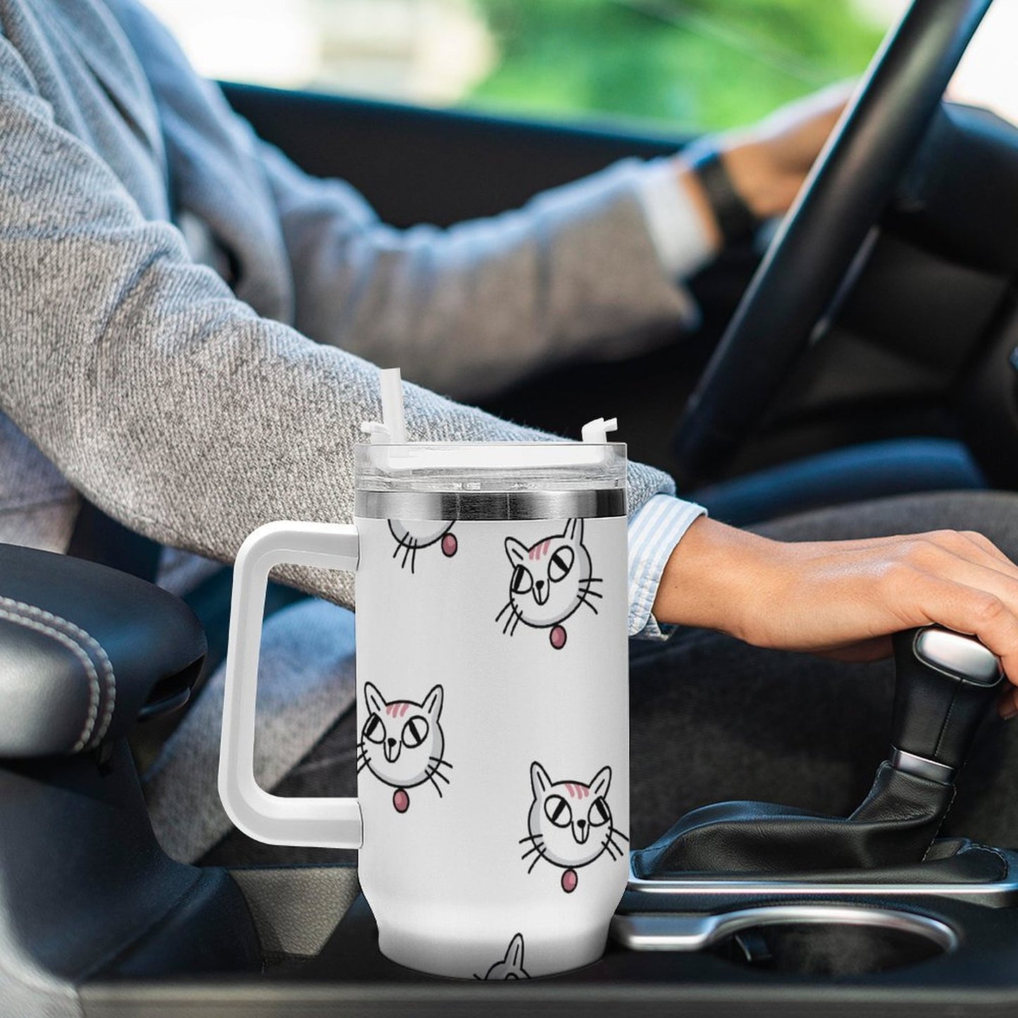 PHDT00255 POD US Local Tumbler 40 oz Large Capacity Car Cup Cat Cartoon