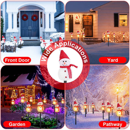 US Local 1Pc Solar Powered Lamp 3 Snowmen Outdoor Decorative Christmas Lamp Garden Stake Light IP55 Waterproof Santa Landscape Light Warm White LED Lighting Pathway Yard Patio